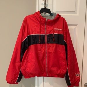Nebraska Cornhuskers Zip Down Windbreaker Jacket. Red Oak Sportswear Large